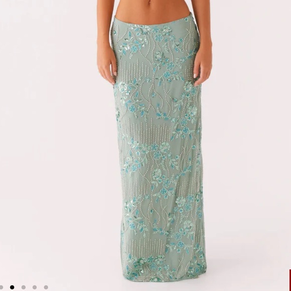 NWOT Peppermayo Corinna Low Rise Sequin Maxi Skirt - Mint Sz 2/XS - Picture 3 of 7